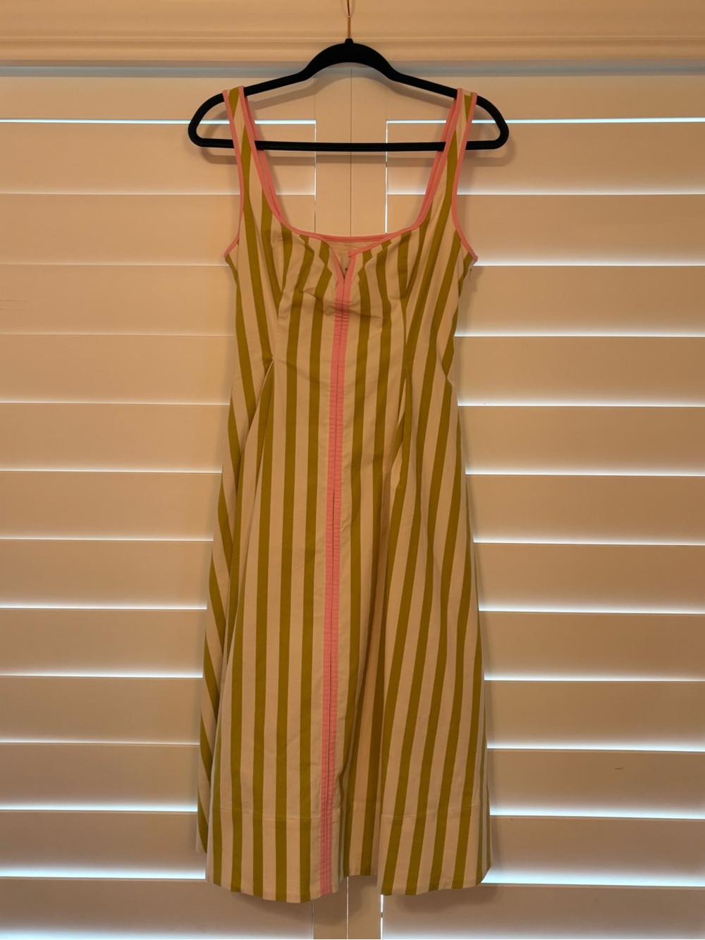Maeve Olive and Pink Striped Sleeveless Midi Dress
